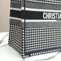 Dior Women Dior Book Tote Black and White Houndstooth Embroidery