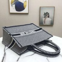 Dior Women Dior Book Tote Black and White Houndstooth Embroidery