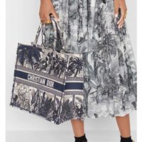 Dior Women Dior Book Tote Blue Palm Tree Toile De Jouy Embroidery