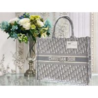 Dior Women Dior Book Tote Gray Dior Oblique Embroidery Signature