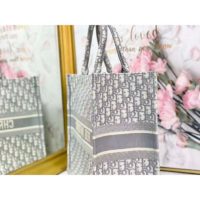 Dior Women Dior Book Tote Gray Dior Oblique Embroidery Signature