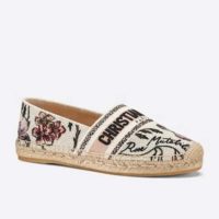 Dior Women Dior Granville Espadrille Embroidered ‘Christian Dior’ Signature-Beige