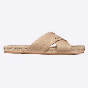 Dior Women Dior Granville Slide Cream Embroidered Cotton-Sandy