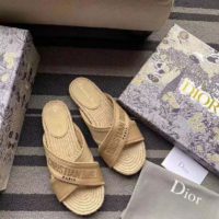 Dior Women Dior Granville Slide Cream Embroidered Cotton-Sandy