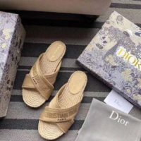Dior Women Dior Granville Slide Cream Embroidered Cotton-Sandy