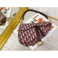 Dior Women Iconic Saddle Bag Burgundy Dior Oblique Embroidered Canvas