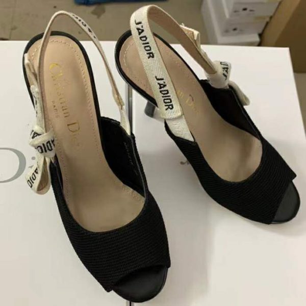 Dior Women J’Adior Heeled Sandal Black Technical Fabric Embroidered Cotton Flat Bow (10)