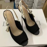 Dior Women J’Adior Heeled Sandal Black Technical Fabric Embroidered Cotton Flat Bow