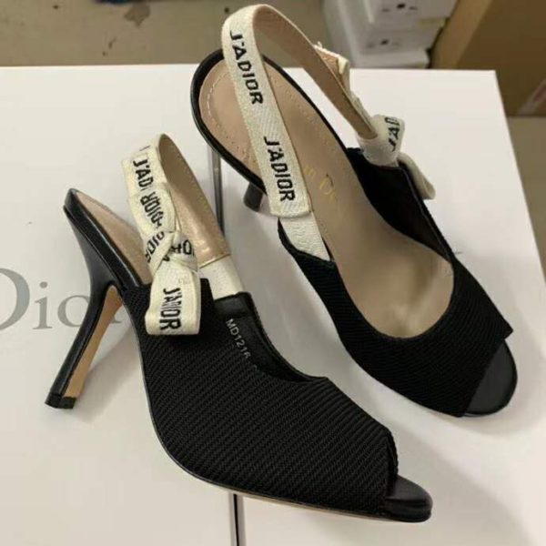 Dior Women J’Adior Heeled Sandal Black Technical Fabric Embroidered Cotton Flat Bow (4)