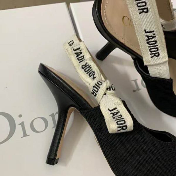 Dior Women J’Adior Heeled Sandal Black Technical Fabric Embroidered Cotton Flat Bow (7)