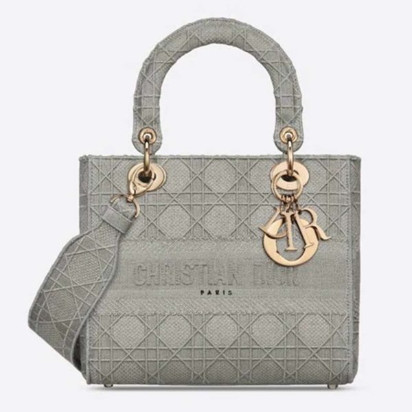 Dior Women Medium Lady D-Lite Bag Cannage Embroid-Grey