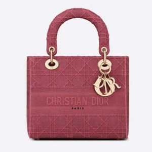 Dior Women Medium Lady D-Lite Bag Cannage Embroidery-Rose