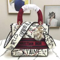 Dior Women Medium Lady D-Lite Dioramour Bag Latte Multicolor Graffiti Embroidery