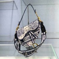 Dior Women Saddle Bag Blue Multicolor Dior Around the World Embroidery