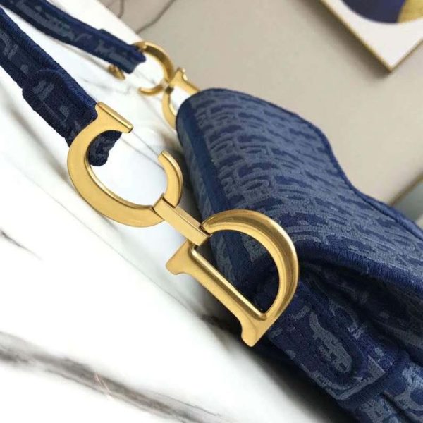 Dior Women Saddle Bag Denim Blue Dior Oblique-Embroidered Canvas (9)