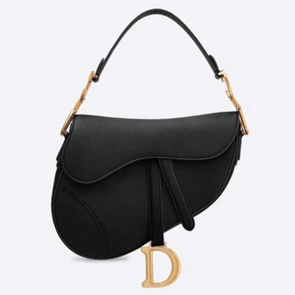 Dior Women Saddle Bag in Black Embossed Grained Calfskin