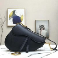 Dior Women Saddle Bag in Black Embossed Grained Calfskin