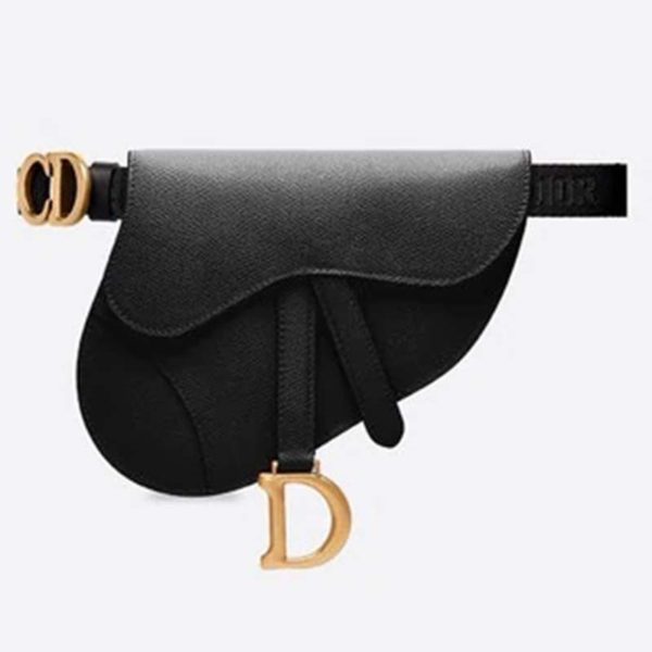 Dior Women Saddle Belt Clutch in Black Embossed Grained Calfskin