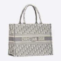 Dior Women Small Dior Book Tote Gray Dior Oblique Embroidery