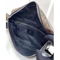 Fendi Men Belt Bag Brown Fabric FF Motif Black Leather