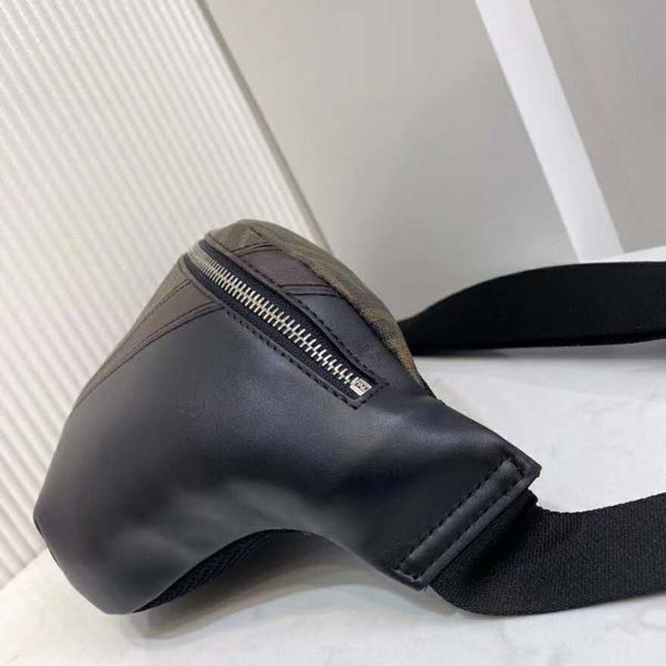 Fendi Men Belt Bag Brown Fabric FF Motif Black Leather (10)