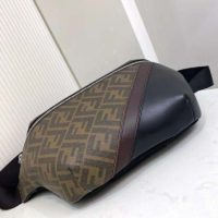 Fendi Men Belt Bag Brown Fabric FF Motif Black Leather