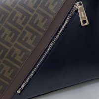 Fendi Men Slim Messenger Textured Brown Fabric Bag FF Motif