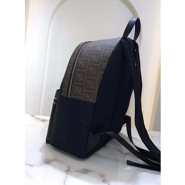 Fendi Unisex Large Backpack Front Pocket Black Nylon Backpack FF Motif (8)