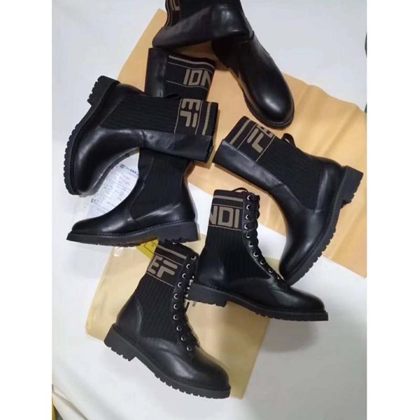 Fendi Women Ankle Boots Black Leather Biker Boots Calfskin Leather (2)