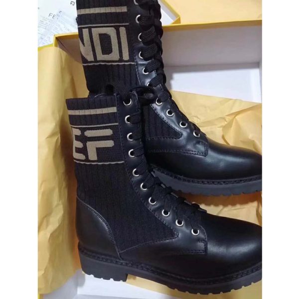 Fendi Women Ankle Boots Black Leather Biker Boots Calfskin Leather (4)