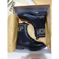 Fendi Women Ankle Boots Black Leather Biker Boots Calfskin Leather