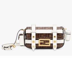 Fendi Women Baguette Mini Cage Multicolor Leather and Fabric Bag-White