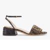 Fendi Women Brown Fabric Sandals FF Baguette Metal Buckle