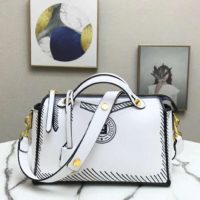 Fendi Women By The Way Medium White Leather Printed Boston Bag