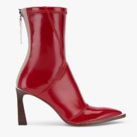 Fendi Women Glossy Red Neoprene Ankle Boots FFrame Pointed-Toe