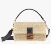 Fendi Women Iconic Baguette Large Size Natural Straw Bag-Beige