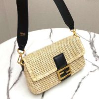 Fendi Women Iconic Baguette Large Size Natural Straw Bag-Beige