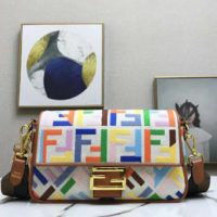 Fendi Women Iconic Baguette Medium Size FF Beige Canvas Bag