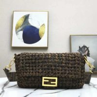 Fendi Women Iconic Baguette Medium Size Jacquard Fabric Interlace Bag