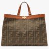 Fendi Women Medium Peekaboo X-Tote Green Canvas Bag-Brown