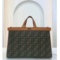 Fendi Women Medium Peekaboo X-Tote Green Canvas Bag-Brown