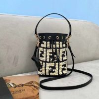 Fendi Women Mon Tresor Bucket Bag FF Motif Black Leather