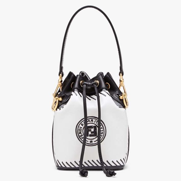 Fendi Women Mon Tresor Bucket Bag White Canvas Mini-Bag