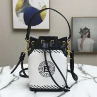 Fendi Women Mon Tresor Bucket Bag White Canvas Mini-Bag