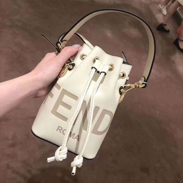 Fendi Women Mon Tresor Bucket Bag White Leather Mini-Bag (4)