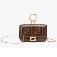 Fendi Women Nano Baguette Charm Brown Fabric Charm Jacquard FF