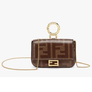 Fendi Women Nano Baguette Charm Brown Fabric Charm Jacquard FF