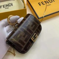 Fendi Women Nano Baguette Charm Brown Fabric Charm Jacquard FF