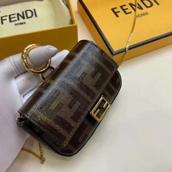 Fendi Women Nano Baguette Charm Brown Fabric Charm Jacquard FF (4)