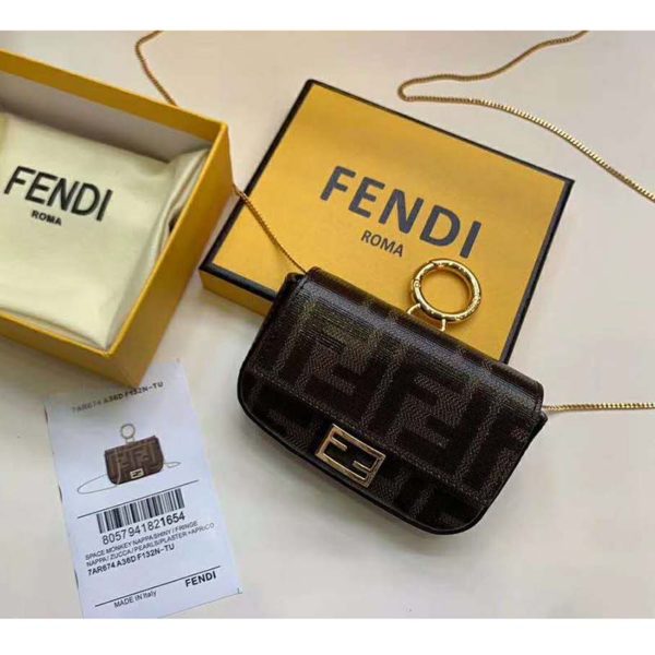 Fendi Women Nano Baguette Charm Brown Fabric Charm Jacquard FF (5)